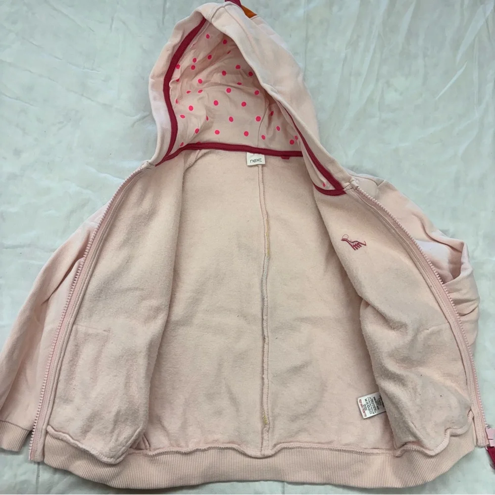 Next UK Brand Kids Girls Pink Dino Hoodie Zip Up‎ Sweater Size 5-6 VGUC